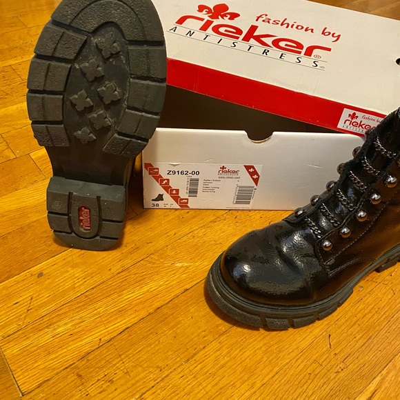 Rieker Women's Shiny Black Combat Boots - Picture 11 of 11